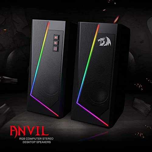 Redragon GS520 Anvil RGB Desktop Speakers | 2.0 Channel PC Computer Stereo Speaker with 6 Colorful LED Modes | 3W