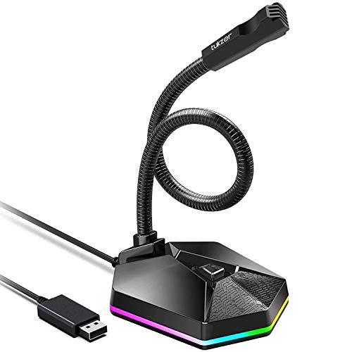 Tukzer RGB Streaming USB Gaming Microphone with Flexible Arm | Omnidirectional Condenser | Noise Cancelling | On Off Button | Plug &Play Desktop Laptop Mic