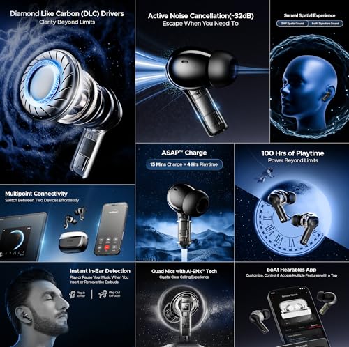 boAt Newly Launched Nirvana Space TWS in Ear Earbuds w/ 360o Spatial Audio | ANC Up to 32dB | 100hrs Playback