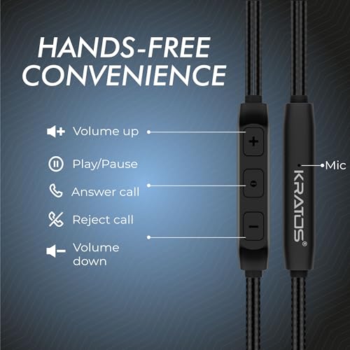 Kratos Thump-Pro Type C Earphone with 13 mm Driver | Tangle Free 1.2 Mtr Nylon Braided Wire | in-Line Volume Controller | Ultra Light C Type Earphones