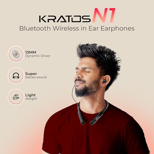 Kratos Vibez N1 Bluetooth Earphones with 13mm Drivers | Rich Music Experience | 10 Hours Playtime | Type C Fast Charging | Neckband Earphones with Voice Assistant &IPX4 Water Resistant