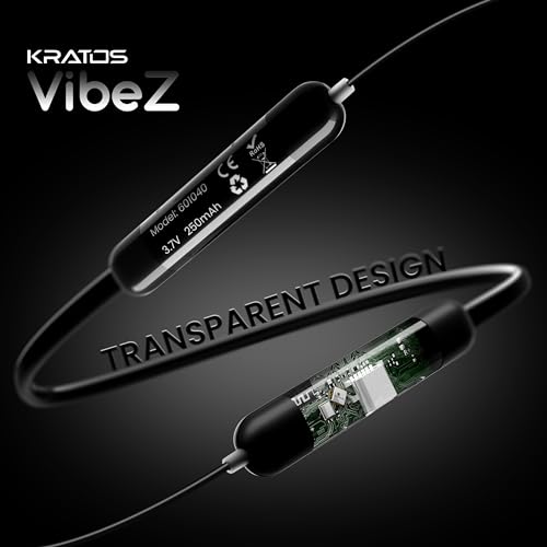 Kratos Vibez N5 Neckband Earphones | Exclusive Transparent Design | 4 Voice Modes for Calls | 25 Hrs Playtime | Smart Voice Assistance | HD Sound &Rich Basstooth Earphones with Type C Fast Charging