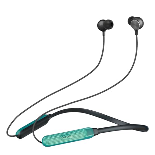 pTron InTunes Classic Bluetooth 5.2 Wireless in-Ear Headphones with Mic | 24H Playback | 13mm Driver | Fast Charging Type-C Neckband | Dual Pairing | Voice Assist &IPX4 Water Resistant | Jet Black &Green