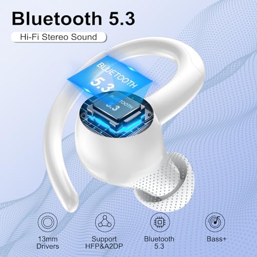 Csasan Headphones Wireless Earbuds Sporttooth 5.3 Over Ear Buds Stereo Deep Bass Headset with Earhooks with HD Mic | IP7 Waterproof Earbud