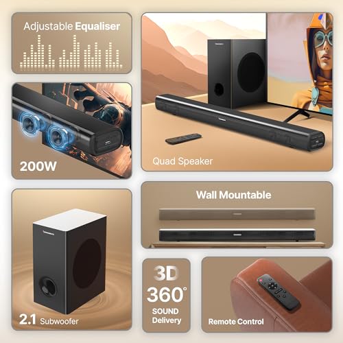 CrossBeats Blaze B600 2.1 200W Home Theatre with subwoofer, Remote Control, Bluetooth Speaker with Bass, Soundbar 3 EQ Modes, HDMI Arc, USB optical & Aux