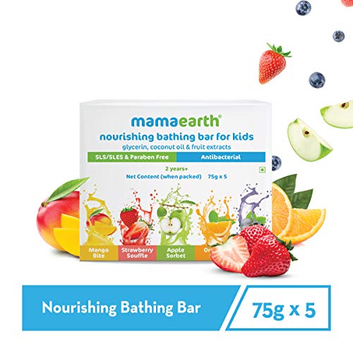 MamaEarth Fruit based Nourishing Clear Bathing Bar Baby Soap, 75gm (Pack of 5)