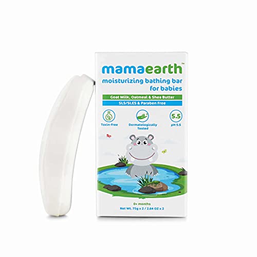 MamaEarth Moisturizing Baby Bathing Soap Bar pH 55 with Goat Milk and Oatmeal, 75gm (Pack of 2)