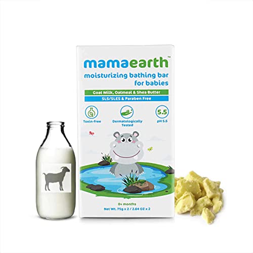 MamaEarth Moisturizing Baby Bathing Soap Bar pH 55 with Goat Milk and Oatmeal, 75gm (Pack of 2)