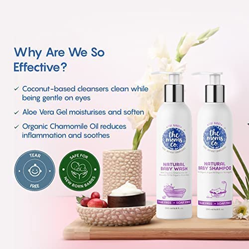 The Moms Co. All Natural Tear-Free Cleaning Bundle for Baby with Natural Baby Wash and Baby Shampoo