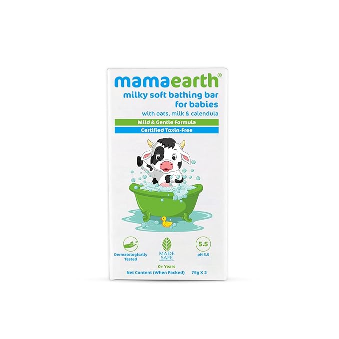 Mamaearth Milky Soft Bathing Bar for Babies with Oats, Milk & Calendula,  Pack of 2