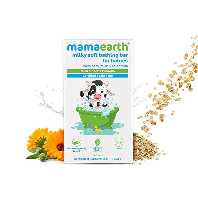 Mamaearth Milky Soft Bathing Bar for Babies with Oats, Milk & Calendula,  Pack of 2