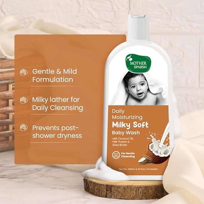 Mother Sparsh Milky Soft Baby Body Wash with Milk Protein & Coconut Oil pH Balanced Natural Baby Wash