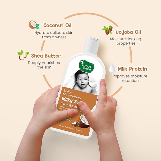 Mother Sparsh Milky Soft Baby Body Wash with Milk Protein & Coconut Oil pH Balanced Natural Baby Wash