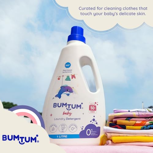 Bumtum Baby Liquid Laundry Detergent 100% Natural Plant Based, Safe and Gentle with Lemon and Neem Extracts, Anti-Bacterial, Natural Fragrance, Bleach &Brighteners Free