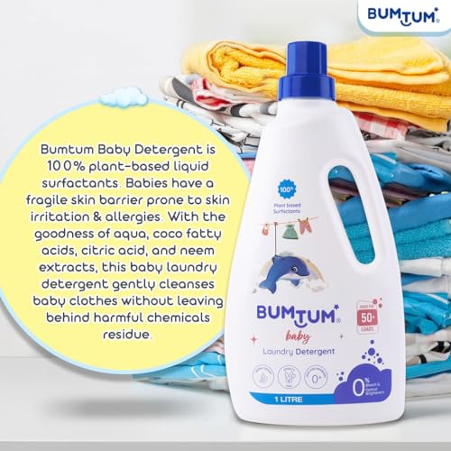 Bumtum Baby Liquid Laundry Detergent 100% Natural Plant Based, Safe and Gentle with Lemon and Neem Extracts, Anti-Bacterial, Natural Fragrance, Bleach &Brighteners Free
