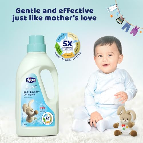 Chicco Baby Laundry Detergent, 5X Stain &Germ Fighter, Kills 99% of Germs, Dermatologically Tested for Effective &Gentle Cleaning, Fresh Spring