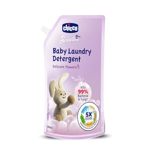 Chicco Baby Liquid Laundry Detergent, 5X Stain &Germ Fighter, Kills 99% of Germs, Dermatologically Tested, Effective &Gentle Cleaning, Delicate Flowers