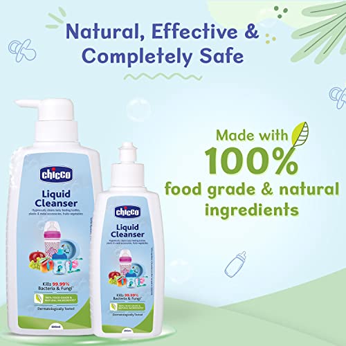 Chicco Liquid Cleanser Bottle Wash for Cleaning Baby Bottles, 100% Food Grade &Natural Ingredients, Kills 99.99% Germs, Anti-Bacterial &Anti-Fungal