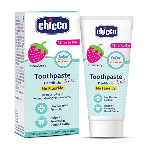 Chicco Toothpaste, Strawberry Flavour for 1Y to 6Y Baby, Fluoride-Free, Preservative-Free, Cavity Protection
