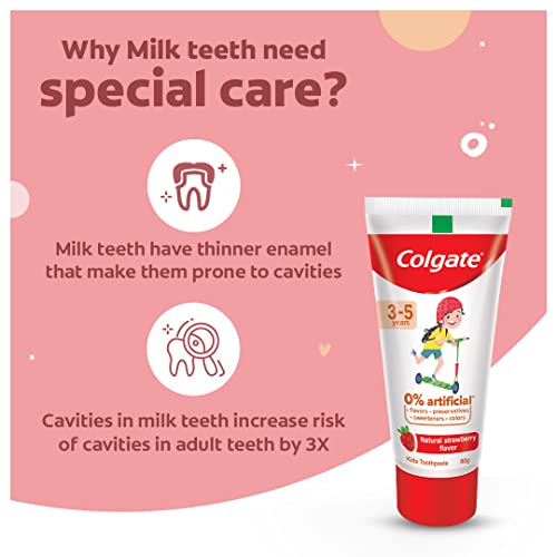 Colgate Toothpaste for Kids, Natural Strawberry Flavour Tooth paste, with 0% Artificial Flavors