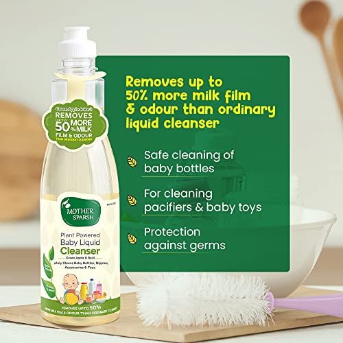 Mother Sparsh Plant Powered Natural Baby Liquid Cleanser with Basil &Green Apple Extract for Baby Bottles, Nipples, Accessories and Toys Cleaning