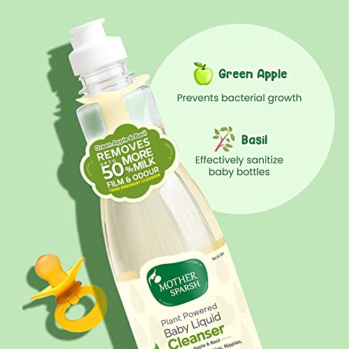 Mother Sparsh Plant Powered Natural Baby Liquid Cleanser with Basil &Green Apple Extract for Baby Bottles, Nipples, Accessories and Toys Cleaning