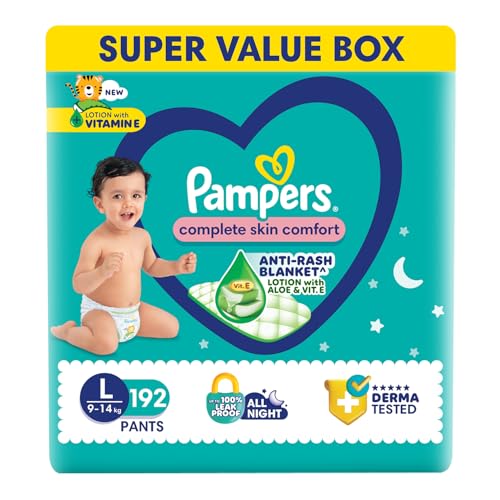 Pampers All Round Protection Pant Style Baby Diapers, Large (L), 192 Count, 9-14kg