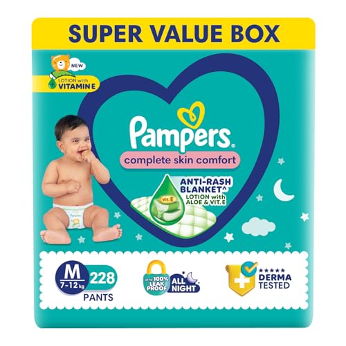 Pampers All Round Protection Pant Style Baby Diapers, Medium (M), 228 Count