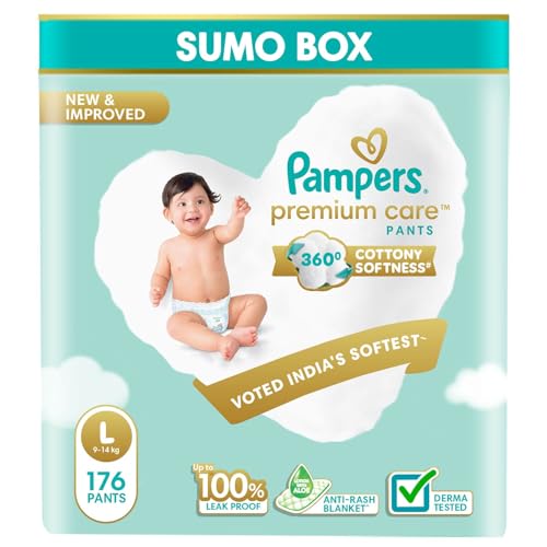 Pampers Premium Care Pant Style Baby Diapers, Large (L), 176 Count, 9-14kg