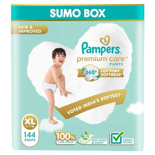 Pampers Premium Care Pants Style Baby Diapers, X-Large (XL) Size, 144 Count