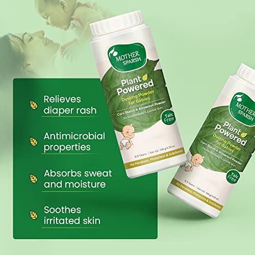 Mother Sparsh Plant Powered Talc Free Dusting Powder For Babies, With Corn Starch & Arrowroot Powder