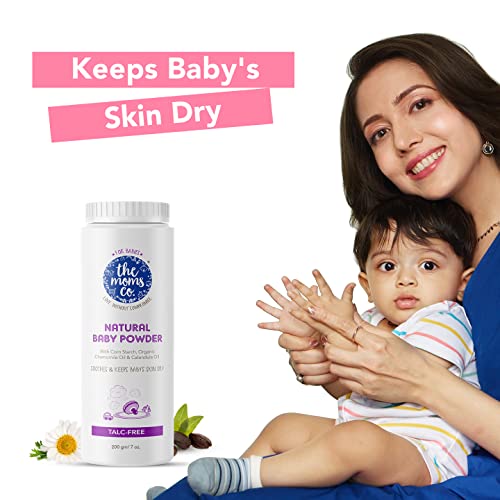 The Moms Co Talc-Free Natural Baby Powder with Cornstarch, Chamomile Oil, Calendula Oil and Organic Jojoba Oil