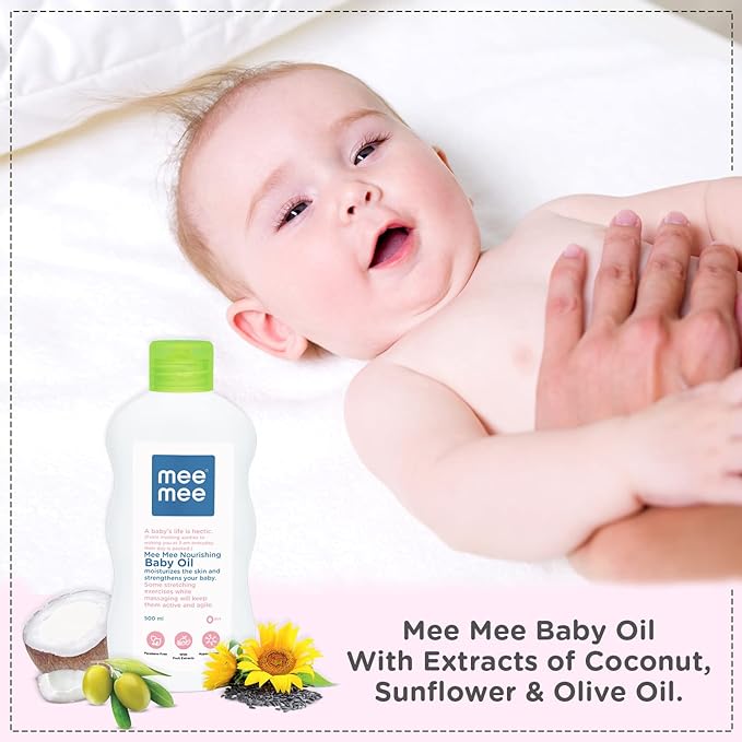 Mee Mee 3-in-1 Baby Oil for Soft and Smooth Skin with Sunflower, Coconut and Olive Oils
