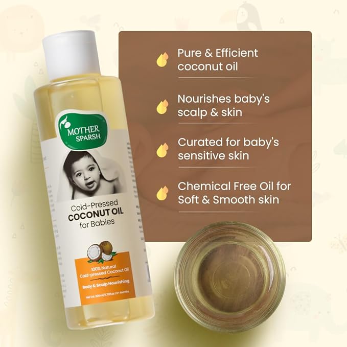 Mother Sparsh Cold Pressed Coconut Oil for Baby Massage, Skin &Hair Care 100% Natural Baby Oil for New Born
