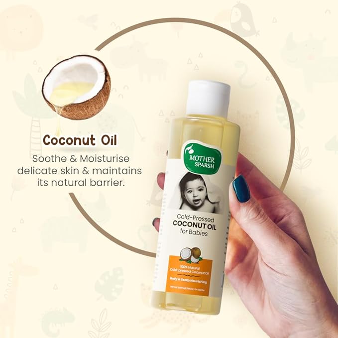 Mother Sparsh Cold Pressed Coconut Oil for Baby Massage, Skin &Hair Care 100% Natural Baby Oil for New Born