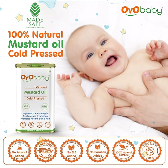 Oyo Baby 100% Natural Cold Pressed Baby Oil for New Born With Mustard Baby Oil