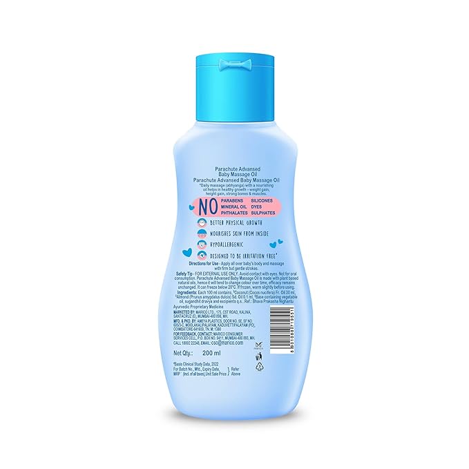 Parachute Advansed Baby Massage Oil for New Born100% Virgin Coconut Oil Clinically Proven for Better Growth