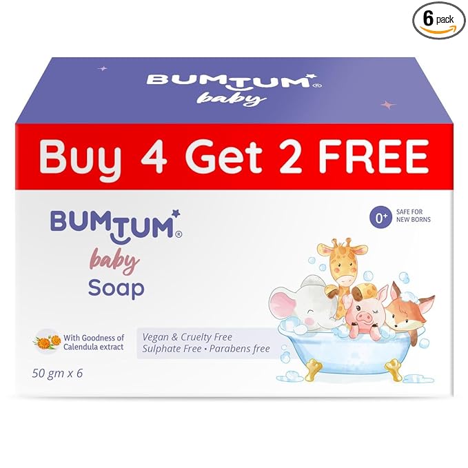 Bumtum Baby Soap with Goodness of Calendula Extractparabens Free Vegan& Cruelty Free, Pack of 6