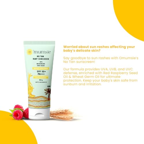 O'Mumsie No Tan Baby Sunscreen Spf 50+ Protection Fast Absorbing Matte Sunscreen Gel, Wild Red Raspberry Extract &Wheat Germ Oil For of Age