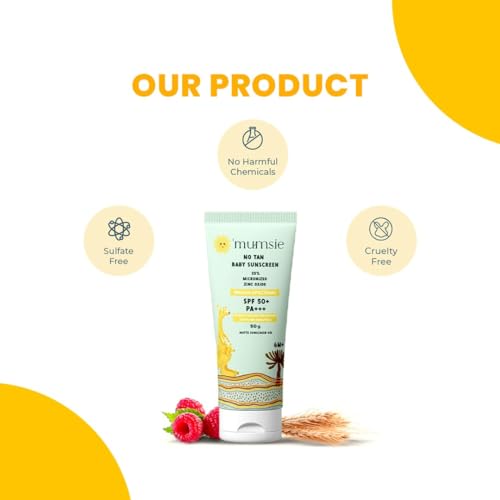 O'Mumsie No Tan Baby Sunscreen Spf 50+ Protection Fast Absorbing Matte Sunscreen Gel, Wild Red Raspberry Extract &Wheat Germ Oil For of Age