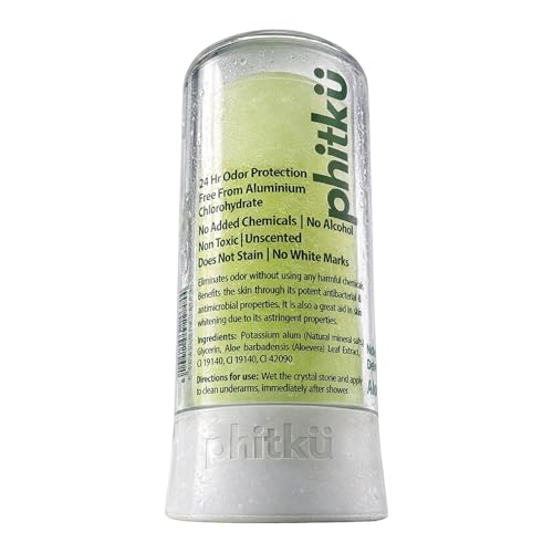 Phitku Alum Infused Crystal Roll-On Stick | Natural Alum Deodorant for Sensitive Skin | Alcohol-Free & Fragrance-Free, Long-Lasting Freshness | Aloe Vera