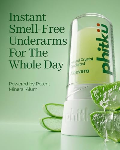 Phitku Alum Infused Crystal Roll-On Stick | Natural Alum Deodorant for Sensitive Skin | Alcohol-Free & Fragrance-Free, Long-Lasting Freshness | Aloe Vera
