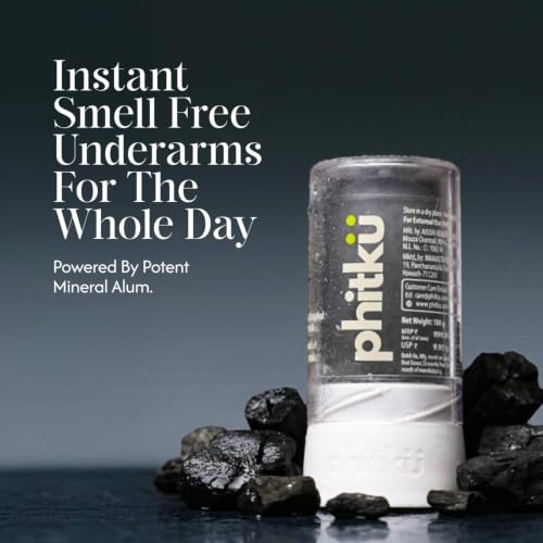 Phitku Alum Infused Crystal Roll-On Stick | Odour-Control Alum Deodorant for Men | 99% Anti-Bacterial Protection, Non-Sticky & Long-Lasting | Charcoal