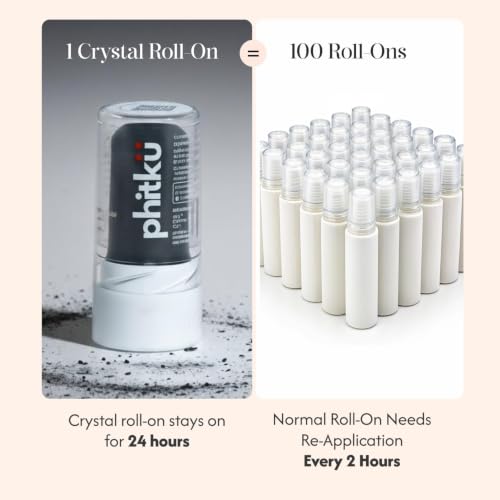 Phitku Alum Infused Crystal Roll-On Stick | Odour-Control Alum Deodorant for Men | 99% Anti-Bacterial Protection, Non-Sticky & Long-Lasting | Charcoal