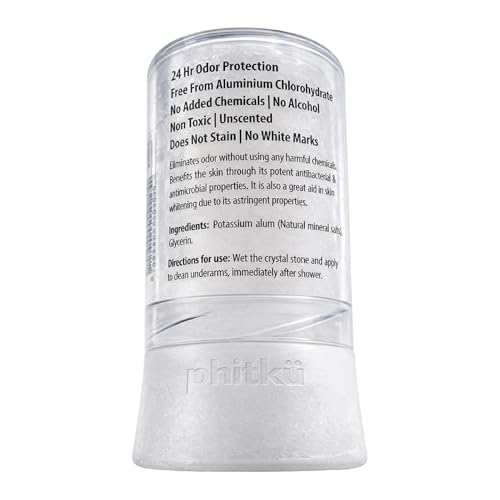 Phitku Alum Infused Crystal Roll-On Stick | Pure Potassium Alum Deodorant | Chemical-Free & Hypoallergenic, Long-Lasting Freshness | Natural