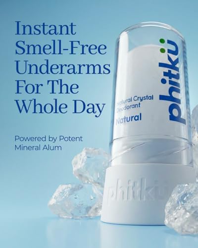 Phitku Alum Infused Crystal Roll-On Stick | Pure Potassium Alum Deodorant | Chemical-Free & Hypoallergenic, Long-Lasting Freshness | Natural