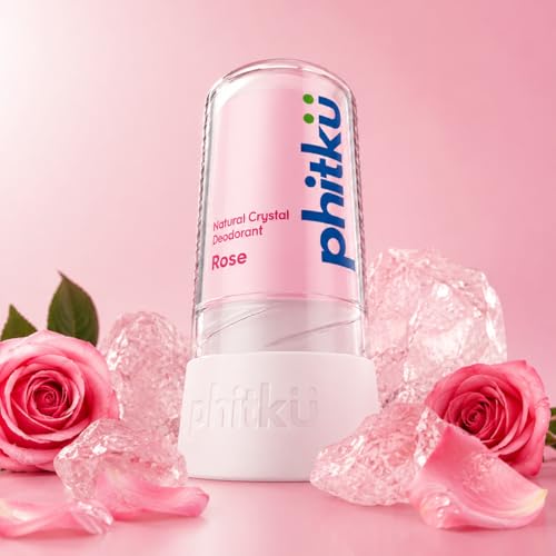 Phitku Alum Infused Crystal Roll-On Stick | Rose-Infused Natural Alum Deodorant | Alcohol-Free & Skin-Friendly, Long-Lasting Freshness | Rose