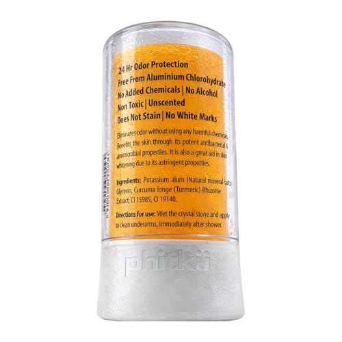 Phitku Alum Infused Crystal Roll-On Stick | Turmeric-Infused Natural Alum Deodorant | Chemical-Free & Hypoallergenic, Long-Lasting Freshness |Turmeric