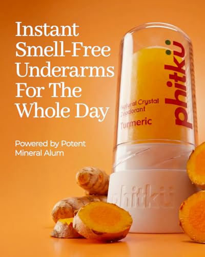 Phitku Alum Infused Crystal Roll-On Stick | Turmeric-Infused Natural Alum Deodorant | Chemical-Free & Hypoallergenic, Long-Lasting Freshness |Turmeric