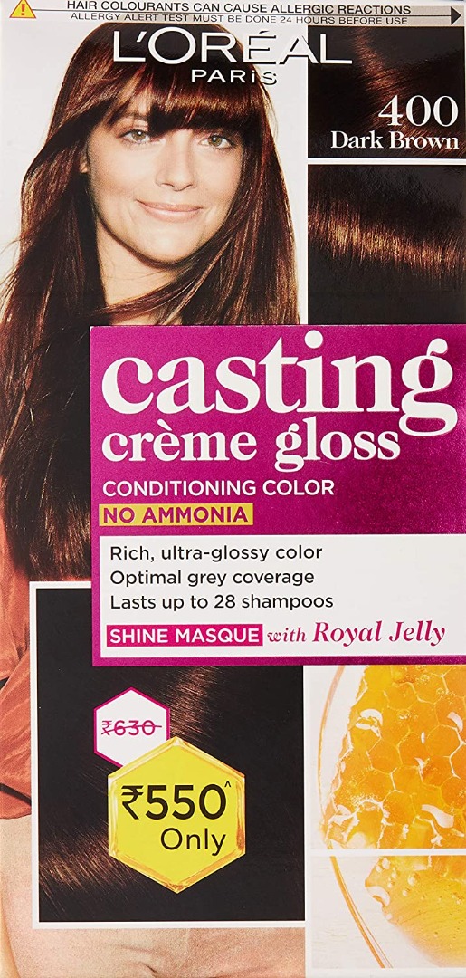 Loreal Paris Casting Creme Gloss Conditioning Hair Color, Dark Brown 400, 875g + 72ml